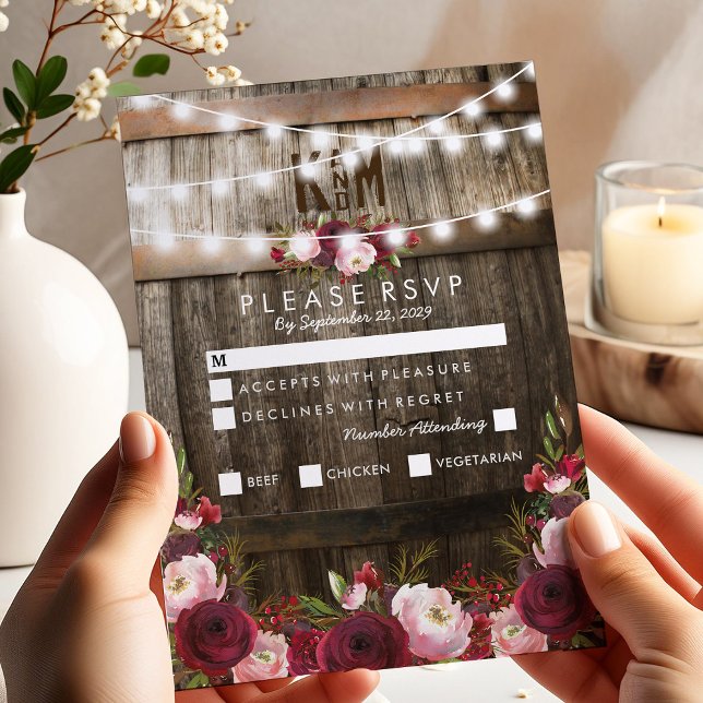 Opção de RSVP de Menu de Noiva Floral Burgundy Rús (Criador carregado)