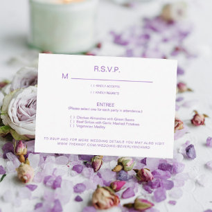 Opções de Jantar Lavanda & Branco RSVP de Casament
