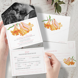 Opções de RSVP de casamento de arte botânica de la