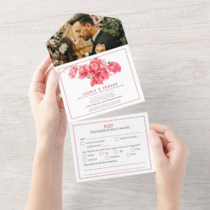 Opções RSVP de casamento Red bougainvillea