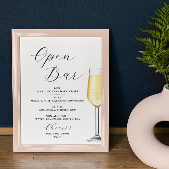 Open bar Menu wedding sign Poster (Criador carregado)