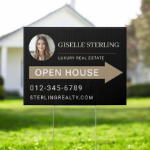 Open House Black Gold Photo Real Estate Sign