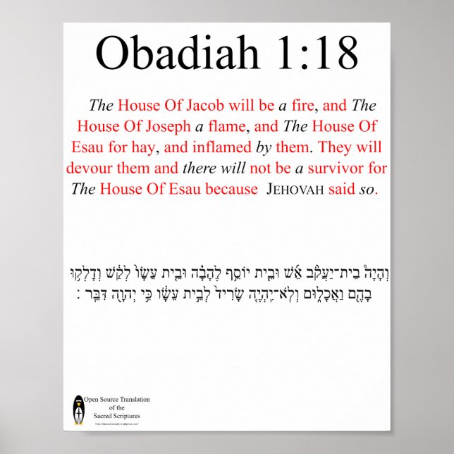Open Source Translation Obadiah 1:18 Poster (Frente)