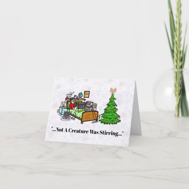 Operador de Rádio Amador na Cama Cartão de Natal (Frente)