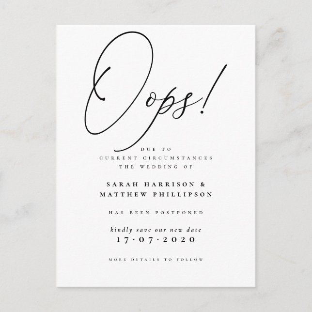 Ops! Anúncio Formal de Casamento Adiado (Frente)