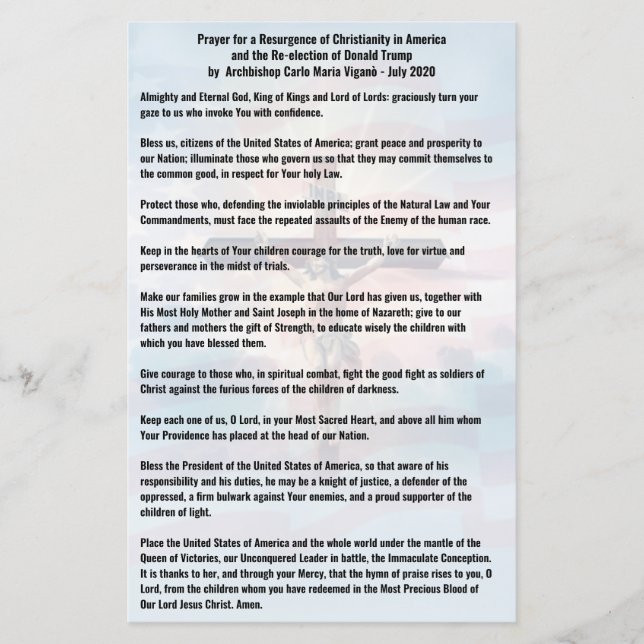 Oração ao Presidente Trump e aos EUA - Vigano (Frente)