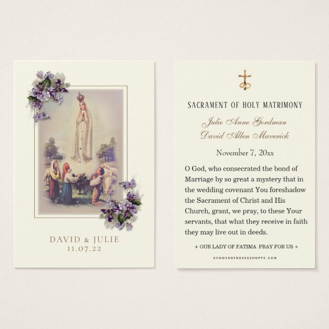 Oração de Casamento Católica Fátima Marfim e Doura (Frente & Verso)