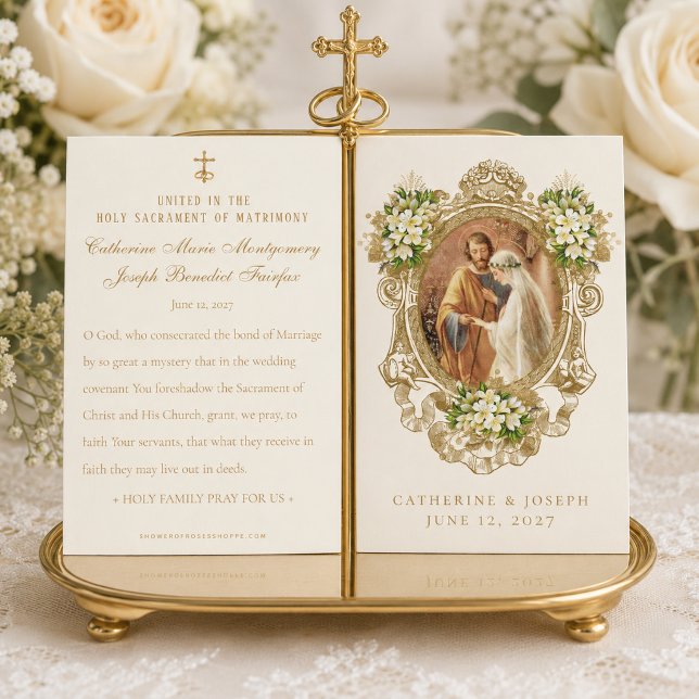 Oração de Casamento Dourada Floral Católica (Criador carregado)