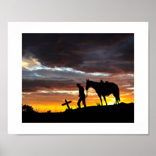 Oração De Cowboy Silhoule Com Poster Sunset