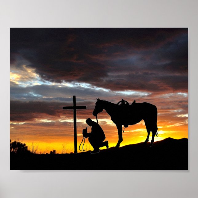 Oração De Cowboy Silhoule Com Poster Sunset (Frente)