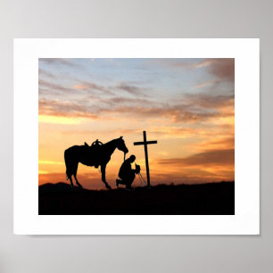 Oração De Cowboy Silhoule Com Poster Sunset