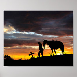 Oração De Cowboy Silhoule Com Poster Sunset