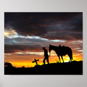 Oração De Cowboy Silhoule Com Poster Sunset