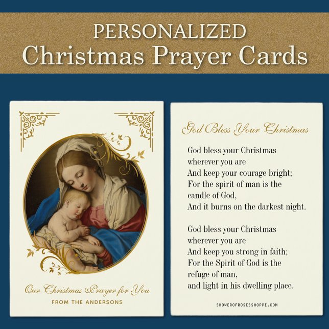 Oração de Natal Cartões Natividade Maria e Jesus (Personalized Religious Vintage Catholic Christmas Prayer Cards )