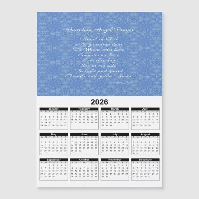 Oração do Anjo da Guarda Calendário Azul 2026 (Frente)