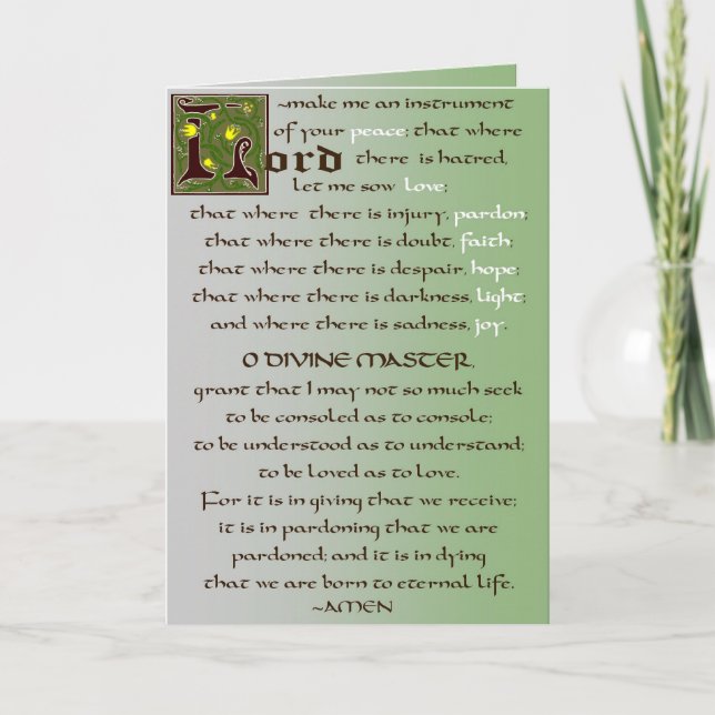 Oração do cartão do católico de St Francis (Frente)
