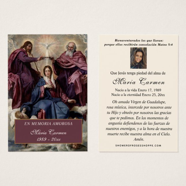Oração espanhola funerária católica Santa (Frente & Verso)