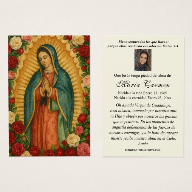Oração Fúnebre Espanhola Virgem do México Guadalup (Frente & Verso)