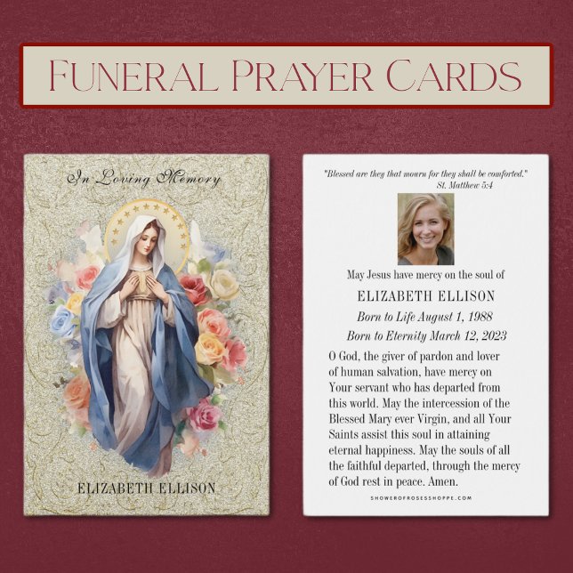 Oração Funeral Católica Virgem Maria Santa (Traditional Catholic Funeral Prayer Cards - Easy to Personalize)