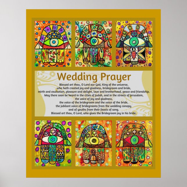 Oração Judaica de Casamento Ouro Hamsa Poster (Frente)