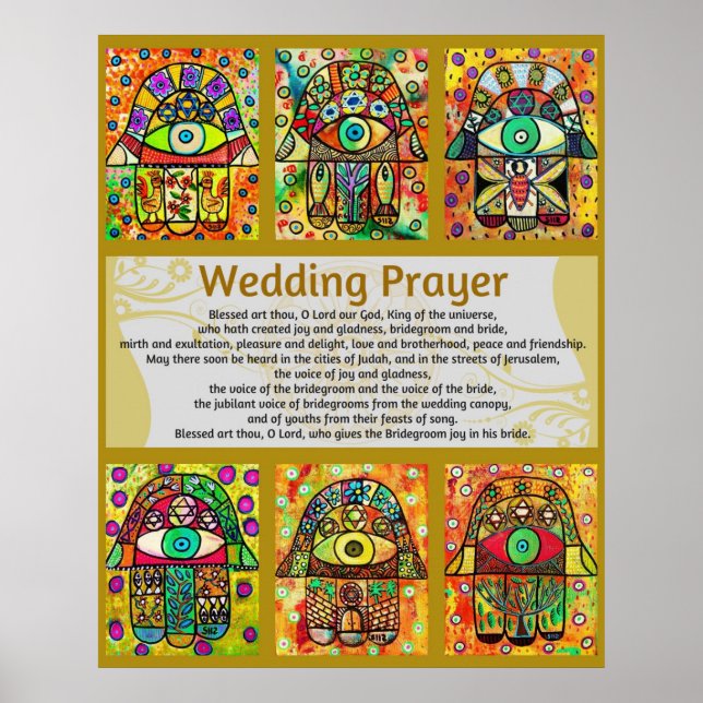 Oração Judaica de Casamento Ouro Hamsa Poster (Frente)