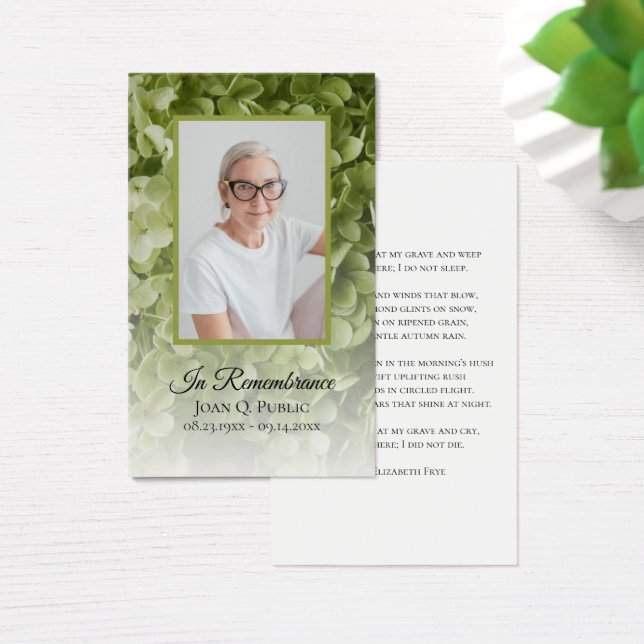 Oração Memorial Floral do Funeral Verde Hydrangea (Mesa)