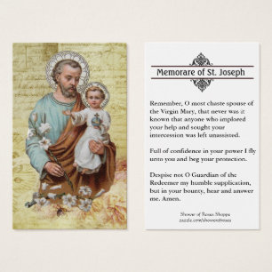 Oração St Joseph de Memorare & cartão santament