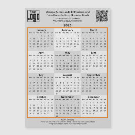 Orange Accents & Logo Gray 2026 Calendar Magnet
