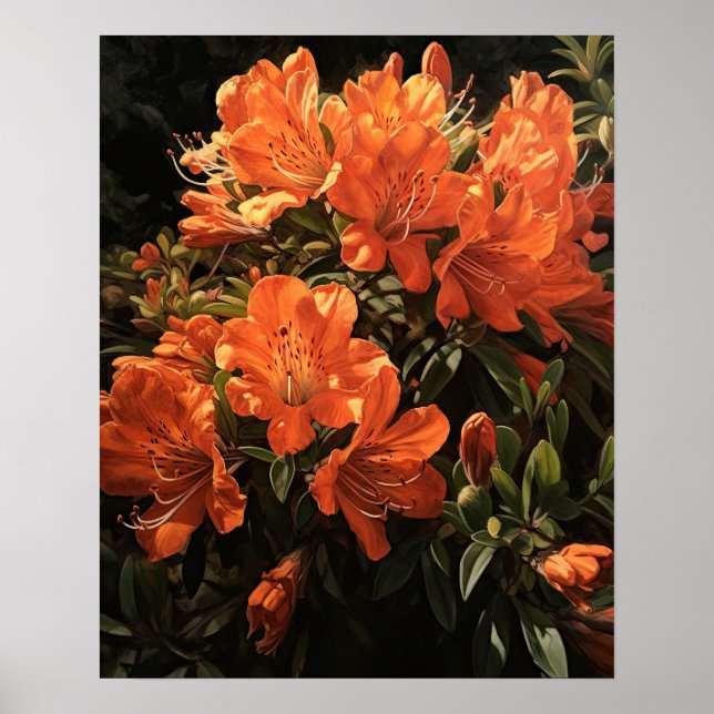 Orange Azalea Flowers Art Impressão Poster (Frente)