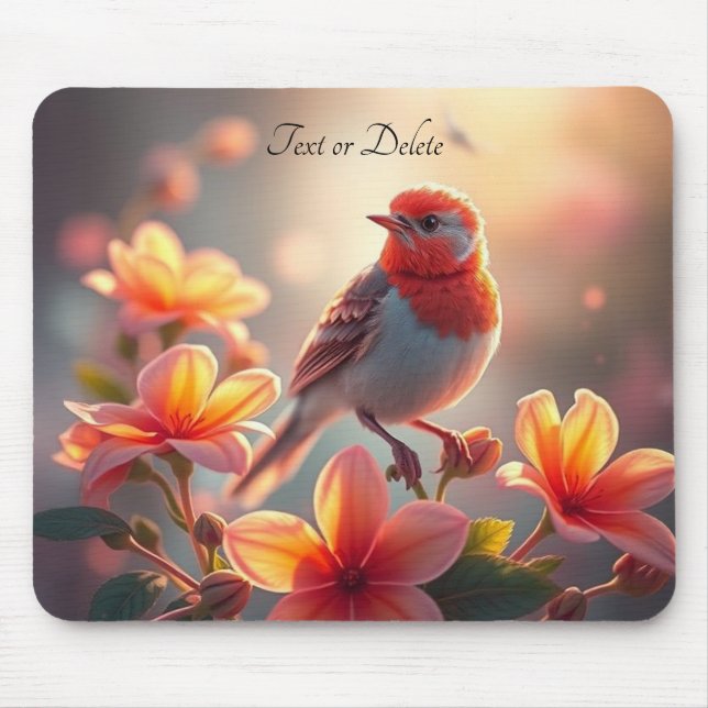 Orange Bird Floral Mousepad (Frente)