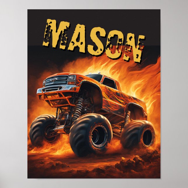 Orange Bull Monster Truck Custom Name Poster (Frente)