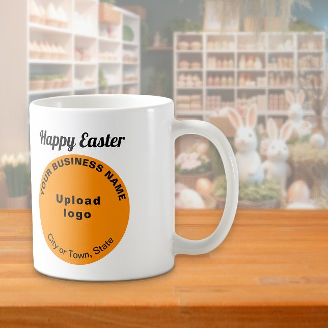 Orange Business Marca | Páscoa | Caneca (Mug with Easter greeting and orange round shape business brand)