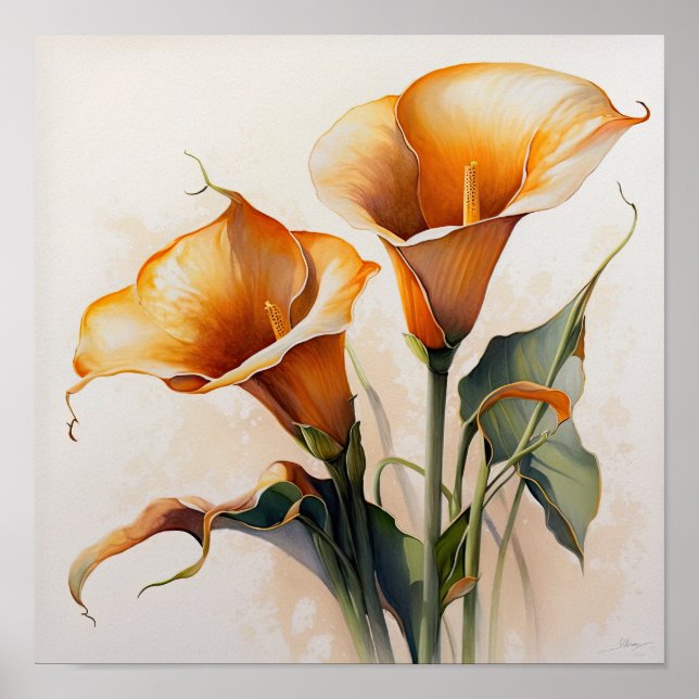 Orange Calla Lily Flower Art Impressão (Frente)