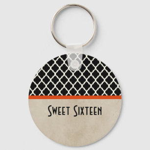 Orange Chic Quatrefoil Sweet 16 Chaveiro