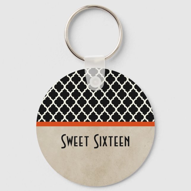 Orange Chic Quatrefoil Sweet 16 Chaveiro (Frente)