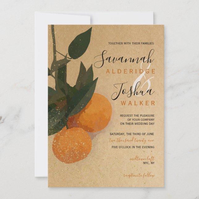 ORANGE CITRUS WATERCOLOR WEDDING CONVITE (Frente)