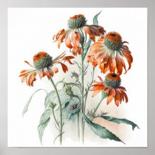 Orange Coneflowers Art Impressão Poster