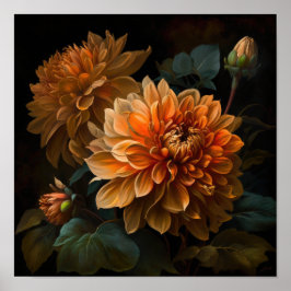 Orange Dahlias Flower Art Impressão Poster