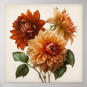 Orange Dahlias Flower Art Impressão Poster