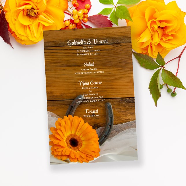 Orange Daisy Horserrading Western Wedding Menu (Criador carregado)