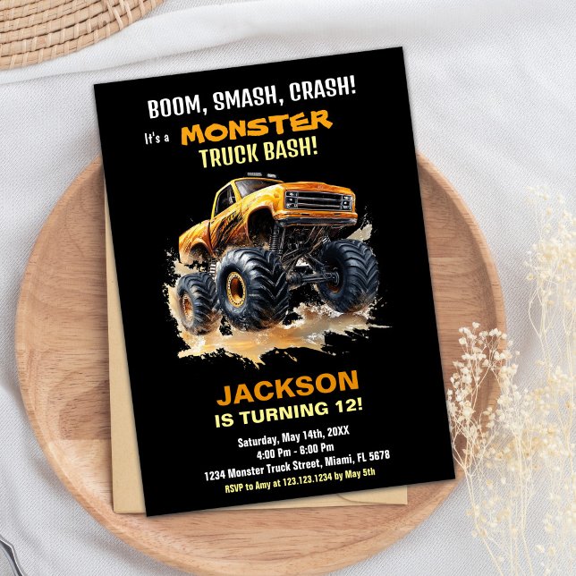 Orange Dark Monster Truck Convite de Aniversário (Orange Dark Monster Truck Birthday Invitations)
