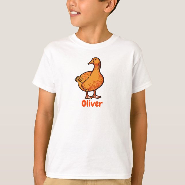 Orange Duck Kids T-Shirt – Cute and Playful Animal (Frente)
