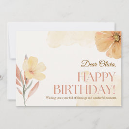 Orange Elegant Watercolor Floral Birthday