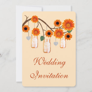 Orange Flowers Mason Jars Convite de Casamento