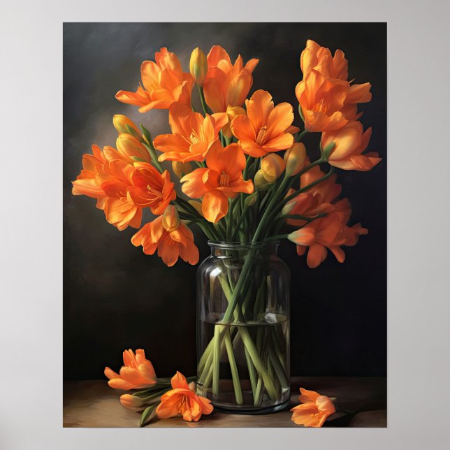 Orange Freesia Flowers Art Impressão Poster (Frente)