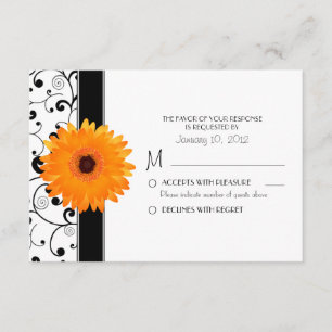 Orange Gerbera Daisy with Black Scroll Design RSVP