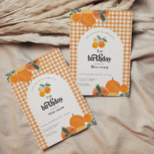 Orange Gingham Citrus Birthday Convite