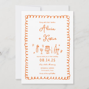 Orange Hand Desenhou Convites De Casamento De Dive