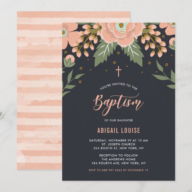 Orange Honey Blooms Floral Baptism Convite (Frente/Verso)