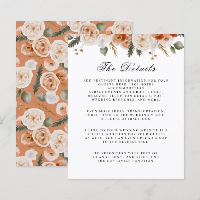Orange Ivory Moss Orçamento Floral detalhes do cas (Frente/Verso)